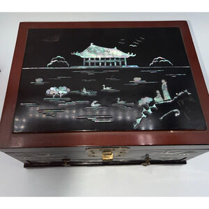 Estate Sale Lot Grandma's Pearl Inlay Jewelry Box Filled with Vintage & Current